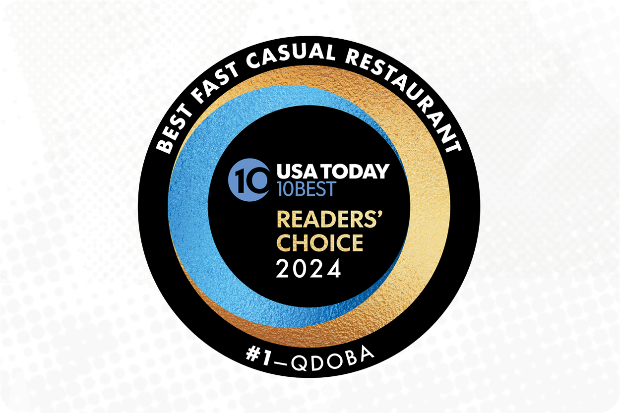 QDOBA's 'Best Fast Casual Restaurant' award from USA Today 10Best Awards, recognizing the restaurant's excellence for the 6th consecutive year. Voted by the public, QDOBA stands out as the leading fast-casual Mexican restaurant, offering easy and quick access to quality food.