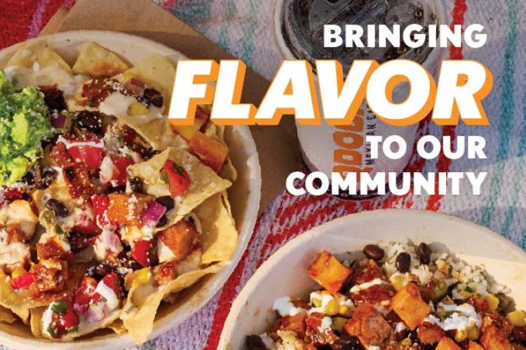 QDOBA Mexican Eats bowls and chips celebrating a community BOGO promotion in Wisconsin Rapids, Wisconsin